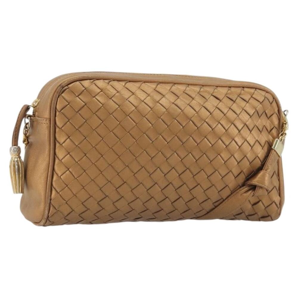 Bottega Veneta Intrecciato Shoulder Bag Gold